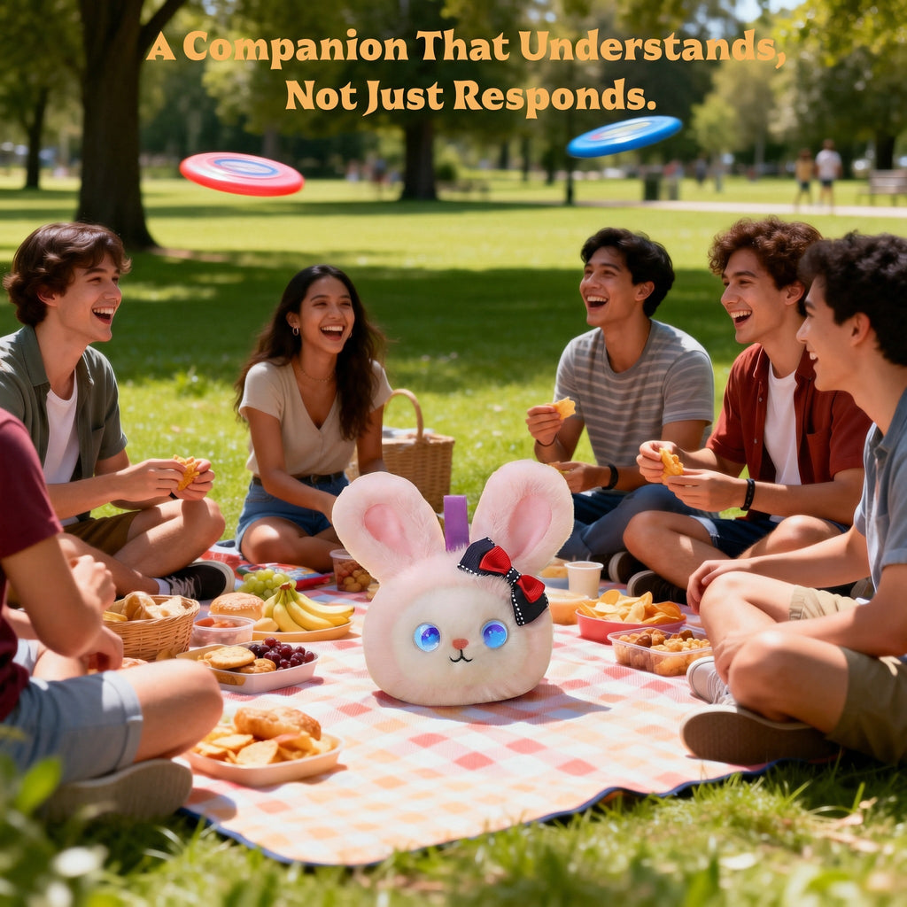 AI Companion Plush Toy Bunny – Smart Interactive Desk Buddy, Emotional Support Plush, Cute Virtual Pet for Work & Home
