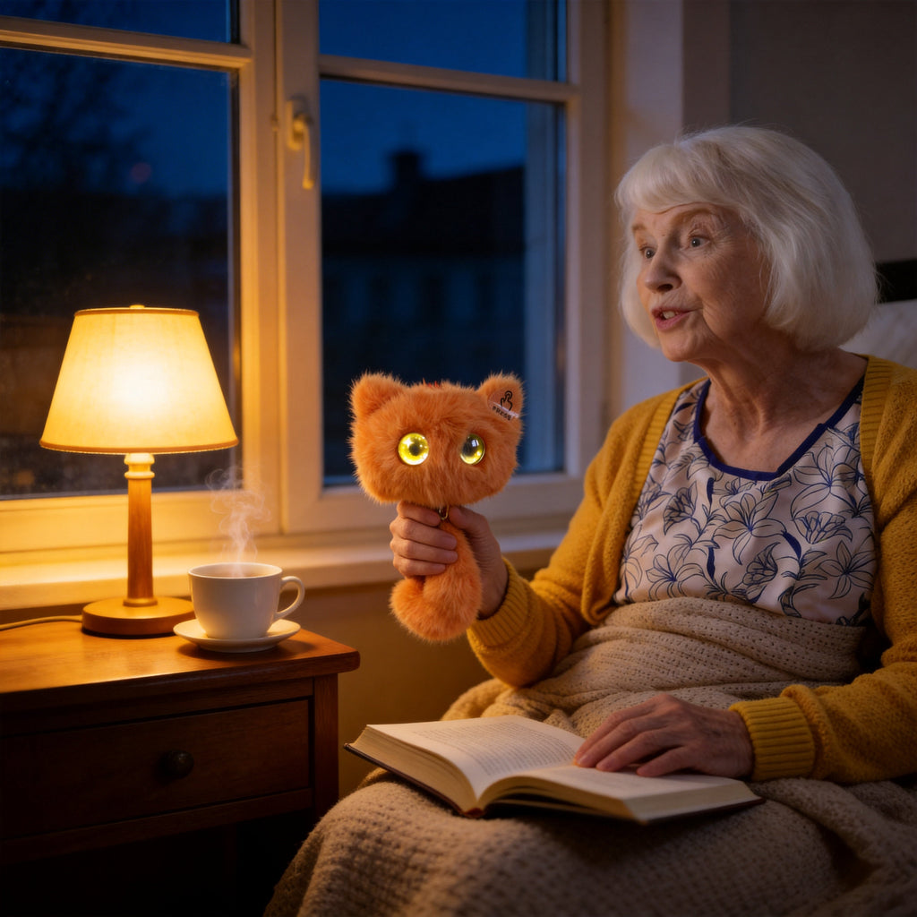 AI Companion Plush Toy Whisper the Curious Cat – Smart Interactive AI Cat, Emotional Support Plush, Cute Virtual Pet for Work & Home