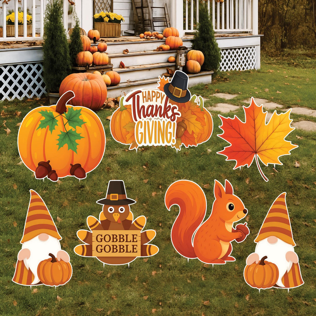 Pumpkin Yard Signs, Fall Harvest Lawn Decorations with Stakes, Thanksgiving Outdoor Garden Patio Walkway Autumn Holiday Party Décor